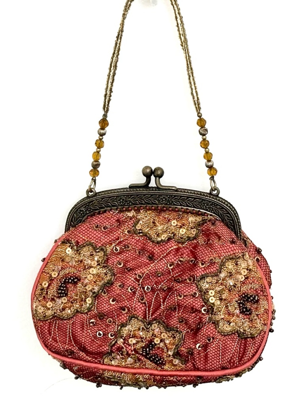 Christiana Beaded ‘Gigi’ Lace Mini Bag in Rust Pink